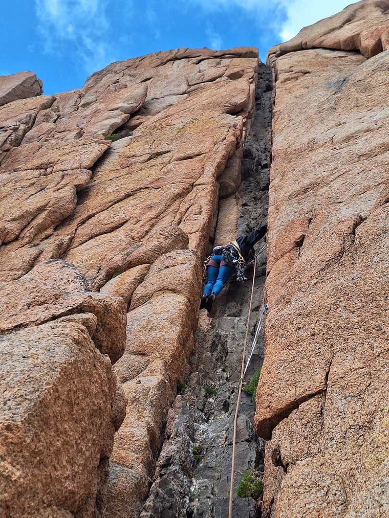 A climber in a granite corner at Frey, Argentina